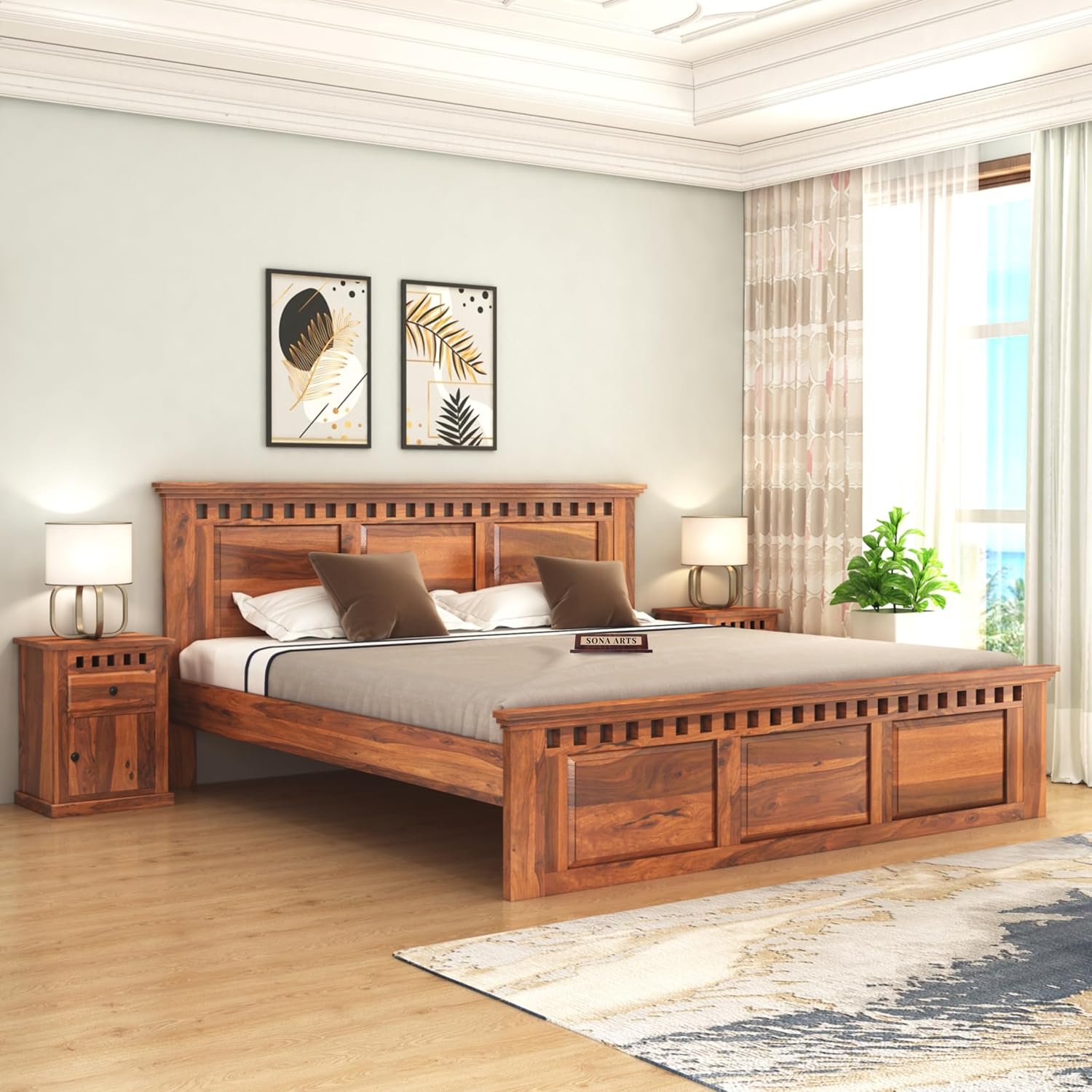 Kuber Solid Sheesham Wood King Size Bed Without Storage